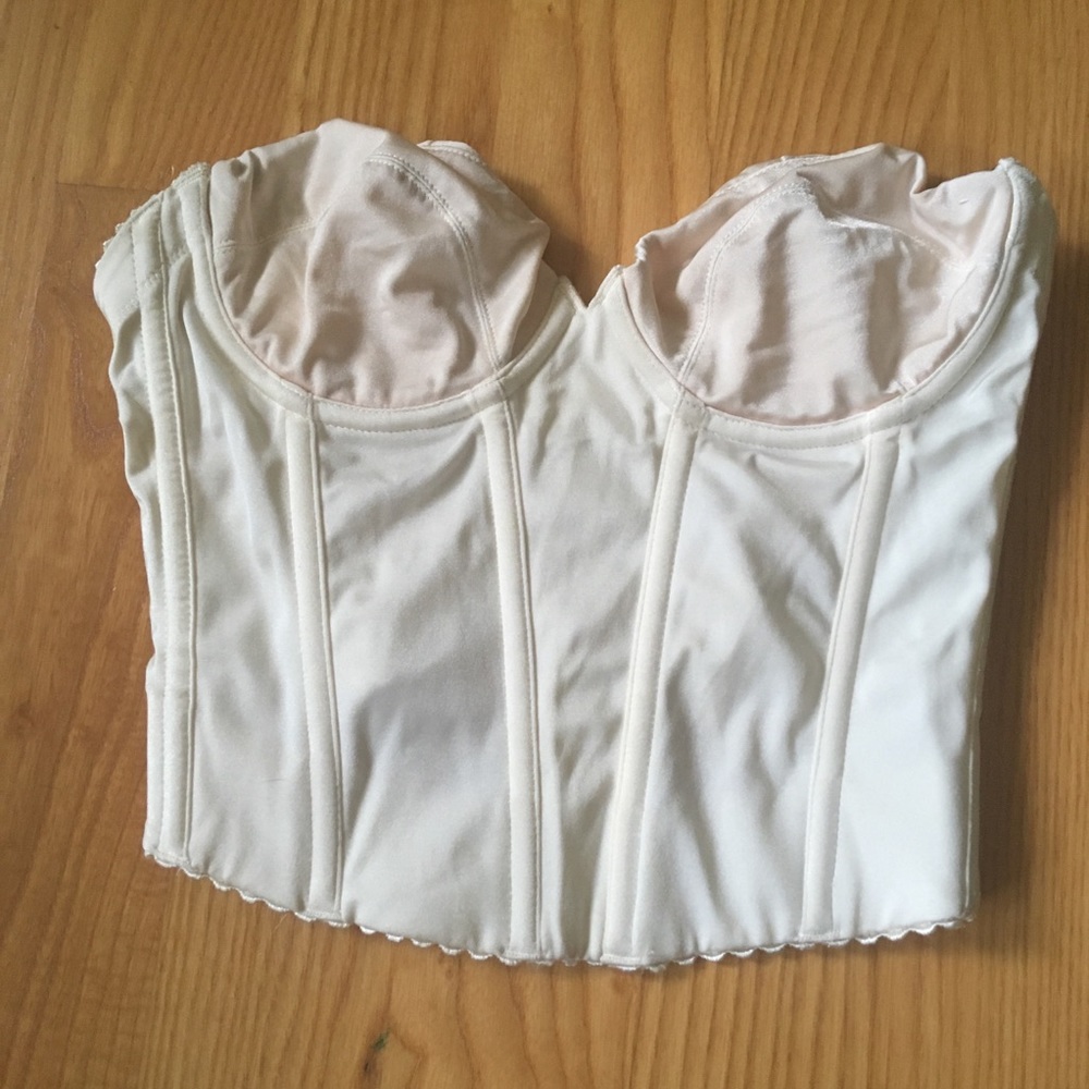 Vintage silky satin bustier corset cream top
